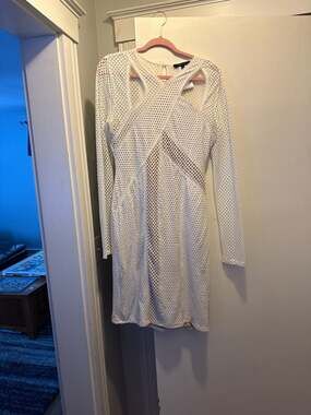 BCBGMAXAZRIA Jaylynn White Mesh Geometric Bodycon Dress